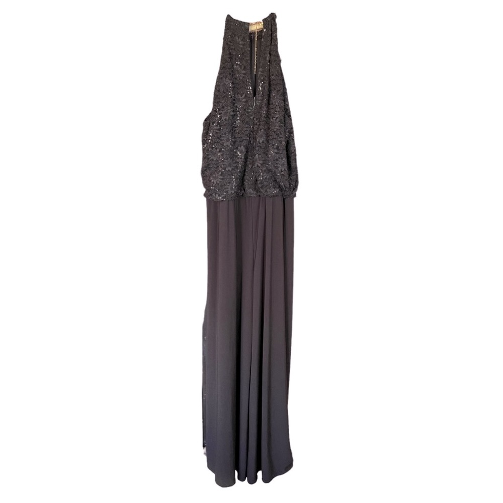 R&M Richards Black Lace Top Metallic Strap Wide Leg Jumpsuit 16